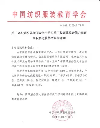 关于公布第四届全国大学生纺织类工程训练综合能力竞赛高职赛道获奖结果的通知.webp